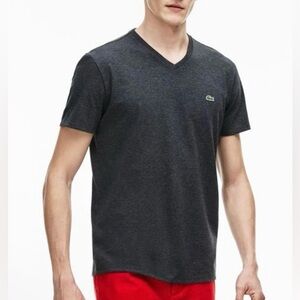 Men’s Lacoste Classic Short Sleeve Pima Jersey V-Neck T-Shirt Medium Gray Sz M